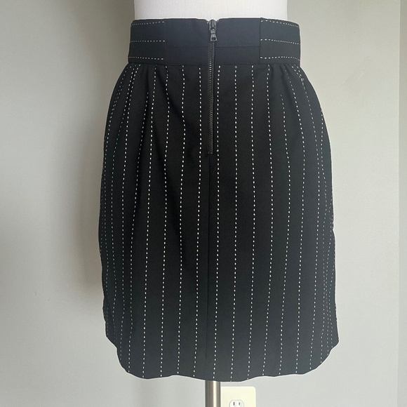 Alice + Olivia Employed Black White Wool Carrier Striped Mini Office Skirt - Picture 6 of 9